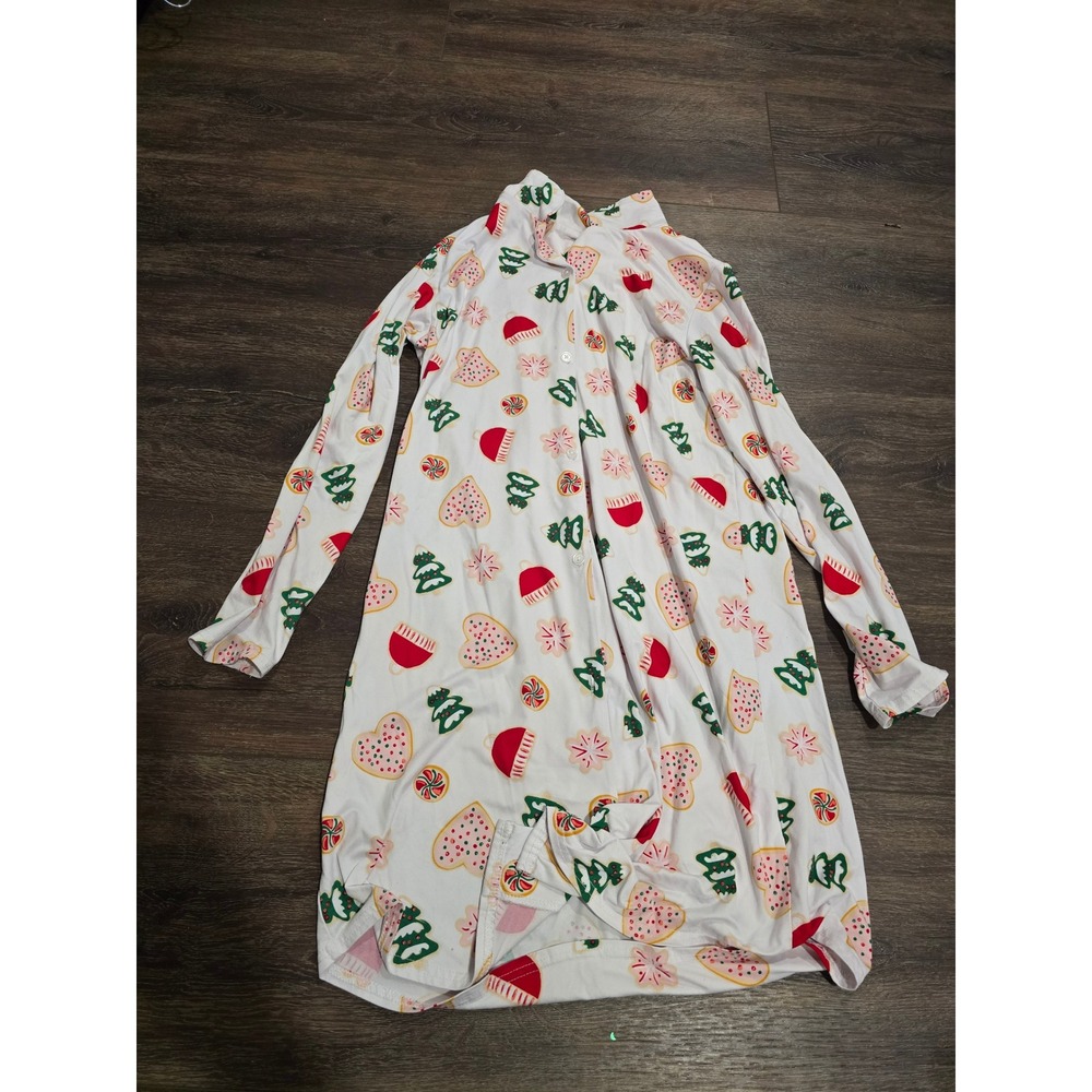 Holiday Time Girls XXL 18 Christmas Cookie Nightgown Button Down Sleep Shirt